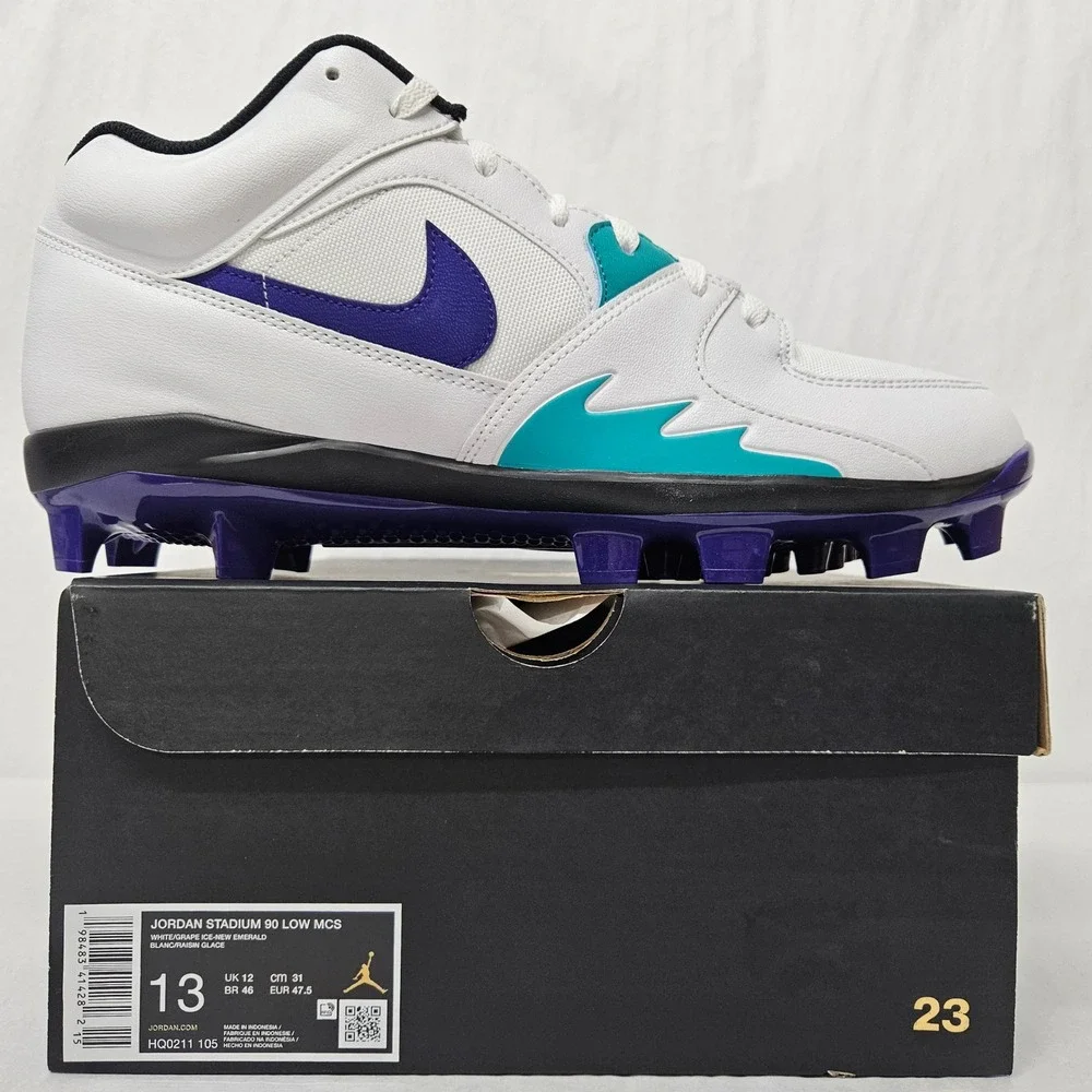 Jordan Stadium 90 Low MCS Baseball Cleats HQ0211-105 White Purple Men Size 13